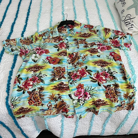 George Other - George tropical shirt hibiscus/Hola girl pattern